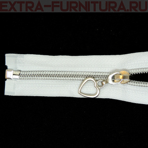 Молния спираль декор Т5 55см цв.белый/серебро (сердце)