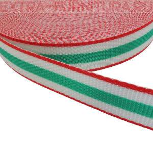 Стропа трехцветная, шир.30мм, цв. красный/белый/изумруд, уп.25м, пл. 17 гр/м