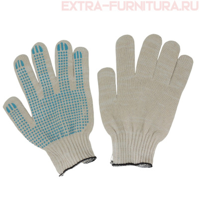 Перчатки ХБ 5-ти нитка с ПВХ, точка,10кл, цв.белый