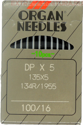 Иглы Organ для прямострочных машин с толстой колбой (DP*5/100) ПШМ № 100, уп.10шт.