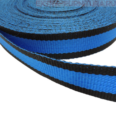 Стропа двухцветная, шир.30мм, цв. черный/василек, уп.25м, пл. 17 гр/м